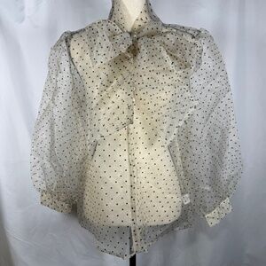 Sheer Organza Blouse Beige Polka Dot Size M